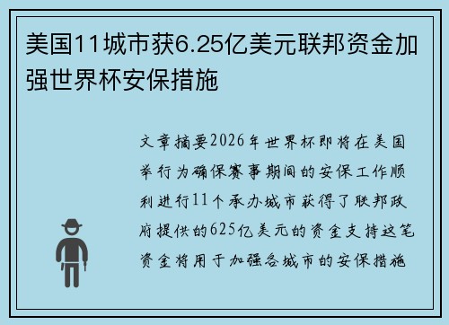 美国11城市获6.25亿美元联邦资金加强世界杯安保措施